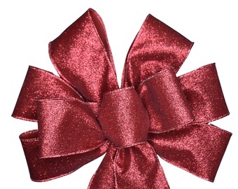 Metallic Red Bow - Wired Wreath Bow - Christmas Bow - Holiday Bow - Handmade Bow - Choose Size - Glitter Bow