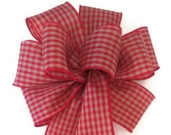 Natural Red Gingham Check Wired Christmas Wreath Bow*