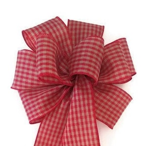 Natural Red Gingham Check Wired Christmas Wreath Bow*