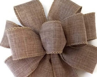 SMALL 6" Natural Linen Bow - Handmade Bow - Wired Bow - Fall Bow - Autumn Bow - Wreath Bow - Farmhouse Bow