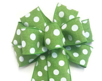 Handmade Lime Green & White Polka Dot Bow