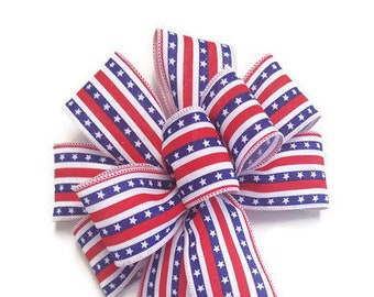Patriotic American Flag Bow - Handmade Bow - Striped Bow - Red white Blue Bow - Choose Size - Independence Day Bow