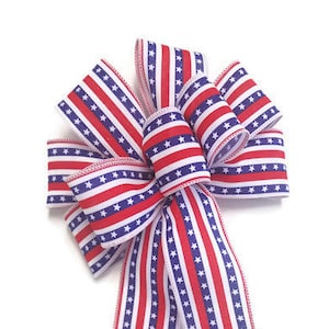 Patriotic American Flag Bow - Handmade Bow - Striped Bow - Red white Blue Bow - Choose Size - Independence Day Bow