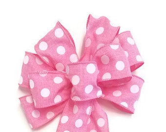 Handmade Pink & White Polka Dot Bow