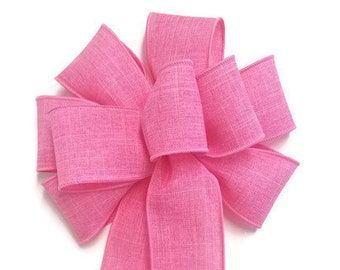 Pink Linen Bow - Handmade Bow - Wired Wreath Bow - Spring Bow - Easter Bow - Home Decor