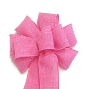 Pink Linen Bow - Handmade Bow - Wired Wreath Bow - Spring Bow - Easter Bow - Home Decor