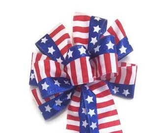 American Flag Wired Wreath Bow - Patriotic July 4