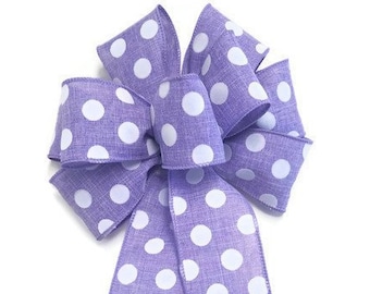 Handmade Lavender & White Polka Dot Bow Purple