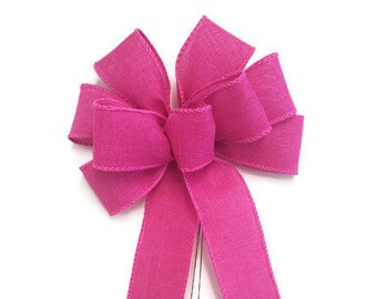 SMALL 6"  Bright Fuchsia Pink Bow - Handmade Bow - Wired Bow - Wreath Bow - Spring Bow - Easter Bow