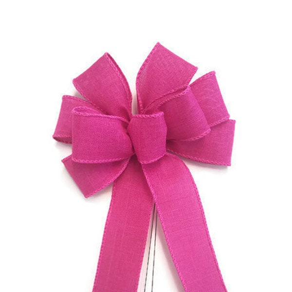 Small 5-6" Wired Bright Fuchsia Pink Linen Bow