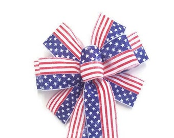 American Flag Patriotic Bow - Handmade Bow - Choose Size - Red White Blue Bow - Independence Day Bow - USA Bow - July 4 Bow