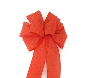 Orange Bow - Handmade Bow - Linen Bow -  Fall Bow - Wired Wreath Bow - Autumn Bow - Thanksgiving Bow - Choose Size