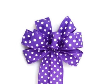 Small 5-6" Hand Made Purple and White Polka Dot Bow