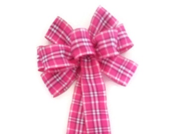 Small 5-6" Hand Made Wired Pink & White Plaid Bow