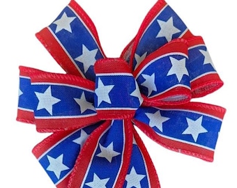 SMALL 6" Patriotic Bow - Wired Wreath Bow - Handmade Bow - Red, White and Blue Bow with Stars - July 4th - Independence - American Flag Bow