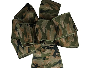 Camo Bow - Handmade Bow - Wired Wreath Bow - Brown and Orange Bow - Choose Size - Autumn Bow - Hunting Bow - Cabin Bow