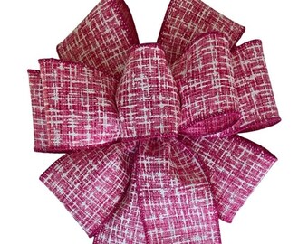 Textured Pink Linen Bow - Handmade Bow - Choose Size - Wired Wreath Bow - Spring Bow - Easter Bow - Printed Bow