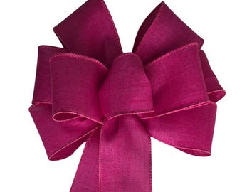 Fuchsia Pink Linen Bow - Handmade Bow - Wired Wreath Bow - Spring Bow - Easter Bow - Home Decor