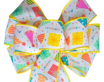 Party Bow - Handmade Bow - Wired Wreath Bow -Birthday - Yellow - Gift - Choose Size - Home Decor