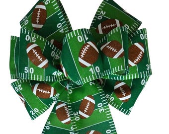 Football Field Bow – Wired Wreath Decoration, Green & White (Choose Size)