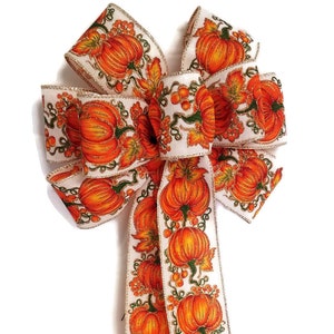 Orange Kürbis mit Glitzer Schleife - Handgemachte Schleife - Gedrahtete Schleife - Herbstkranz Schleife - Kürbis Schleife