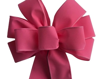 Pink Velvet Christmas Bow -Handmade - Outdoor Bow - Holiday Bow - Wired Bow - Choose Size
