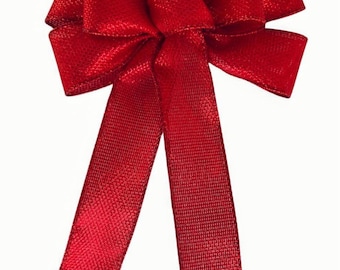 SMALL 6" Metallic Red Bow - Handmade Bow - Christmas Bow - Wired Wreath Bow - Holiday Bow