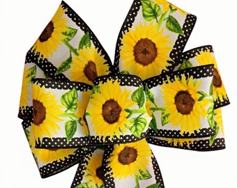 Sunflower Wired Wreath Bow - Handmade - Yellow and Black - Summer - Fall - Choose Size