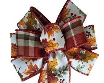 Handmade Small 6" Fall Leaf Plaid Bow - Wired Wreath Decor