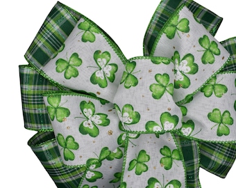 St Patricks Wreath Bow Kelly White Shamrock Wreath Bow Irish Wedding Decorations Kelly Green Shamrock Bow St Patrick Gift Bow