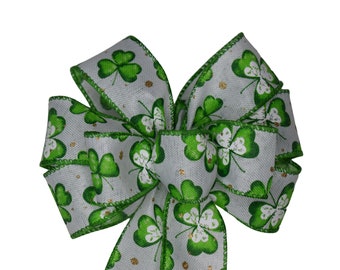 Small 5-6" St. Patrick's Day Shamrock on White Wired Wreath Bow