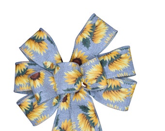 Small 5-6" Sunflower on Natural Ribbon Wired Wreath Bow