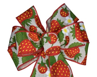 Small 5-6" Strawberry Wired Wreath Bow