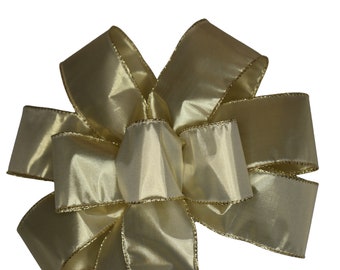 Soft Gold Bow -  Wired Wreath Bow - Metallic Bow - Christmas Wreath Bow - Holiday Bow - Handmade Bow - Choose Size - Anniversary