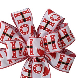 Ho Ho Ho Bow - Santa Claus Bow - Handmade Bow - Wired Bow - Christmas Bow - Wreath Bow - Choose Size - Holiday Bow - Red and White Bow