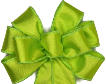 SMALL 6" Chartreuse Satin Bow - Handmade Bow - Wired Wreath Bow