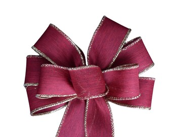 SMALL 6" Cranberry with Gold Edge Wired Christmas Wreath Bow - Handmade