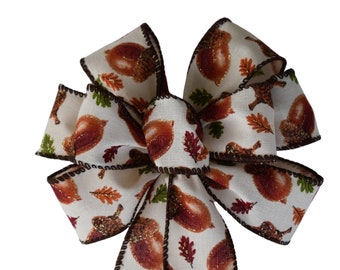 Small Wired 5-6"Acorn and Leaves Glitter Fall Wreath Bow