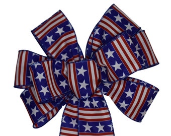 Red White Blue Stars and Stripes Bow - Patriotic Bow - Wired Wreath Bow - Handmade Bow - Choose Size - American Flag Bow - Americana - USA