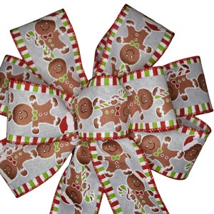 Gingerbread  Man Bow - Christmas Bow - Wired Wreath Bow - Handmade Bow - Choose Size - Linen Bow