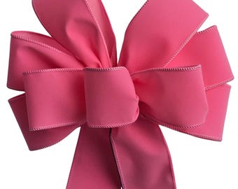 Pink Velvet Christmas Bow -Handmade - Outdoor Bow - Holiday Bow - Wired Bow - Choose Size