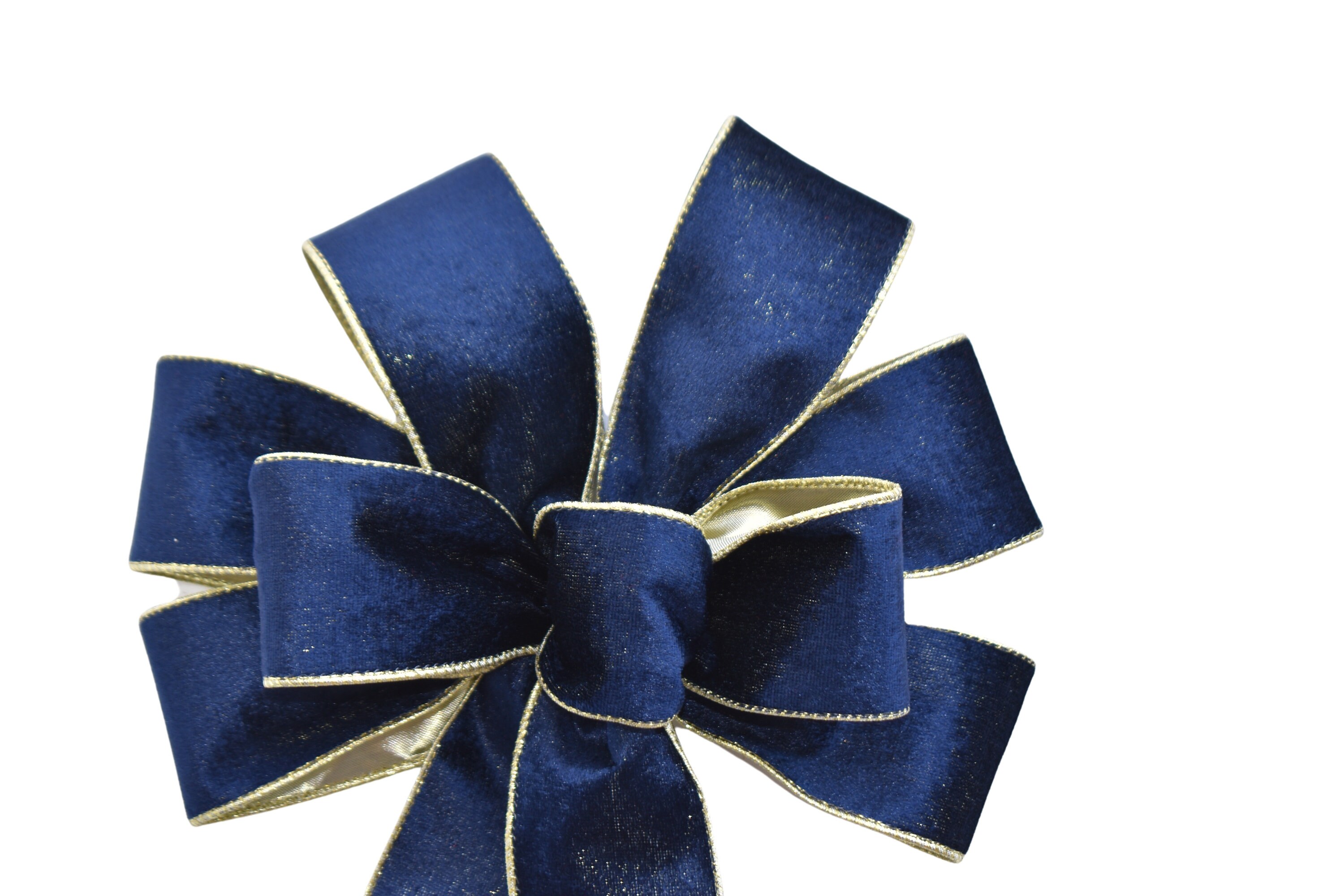 2 1/2 Reversible Velvet/Lurex Wired Ribbon, Navy/Gold