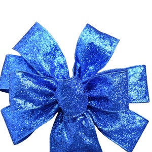 Royal Blue Glittered Bow - Handmade Bow - Wired Bow - Christmas Wreath Bow - Holiday - Metallic - Sparkle - Decor - Hanukkah - Choose Size