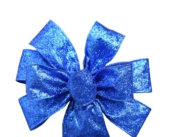 Royal Blue Glittered Bow - Handmade Bow - Wired Bow - Christmas Wreath Bow - Holiday - Metallic - Sparkle - Decor - Hanukkah - Choose Size