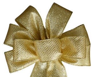SMALL 6" Gold Glitter Wired Christmas Wreath Bow - Handmade