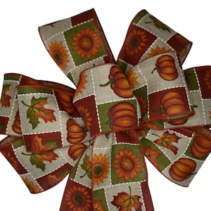 Ernte Quilt Schleife - Kranz Schleife mit Draht - Handgemachte Schleife - Kürbis Schleife - Orange und Hellbraun Schleife