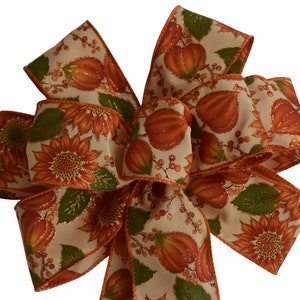 Fall Floral Bow - Handmade Bow - Wired Bow - Wreath Bow - Autumn Bow - Orange Bow - Harvest Bow - Sunflower Bow