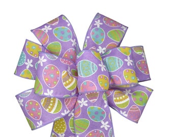 Lavender Easter Egg Bow - Handmade Bow - Wired Wreath Bow - Linen Bow - Spring Bow - Choose Size - Purple - Home Decor