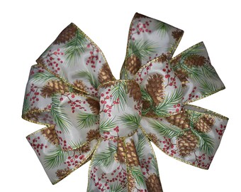 Pine Cone and Berry Wired Outdoor Christmas Bow