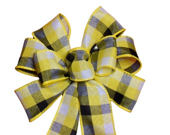 Small 5-6" Yellow and Black Plaid Wired Wreath Bow